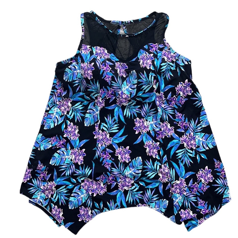 Swimsuits for All Tankini Top Swim Tropical Floral Mesh High Neck 24